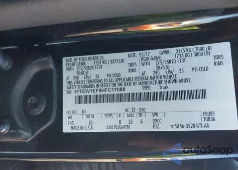 2017 Ford F-150 Xl z USA, uszkodzony, nr VIN 1FTEW1EF5HFC17088